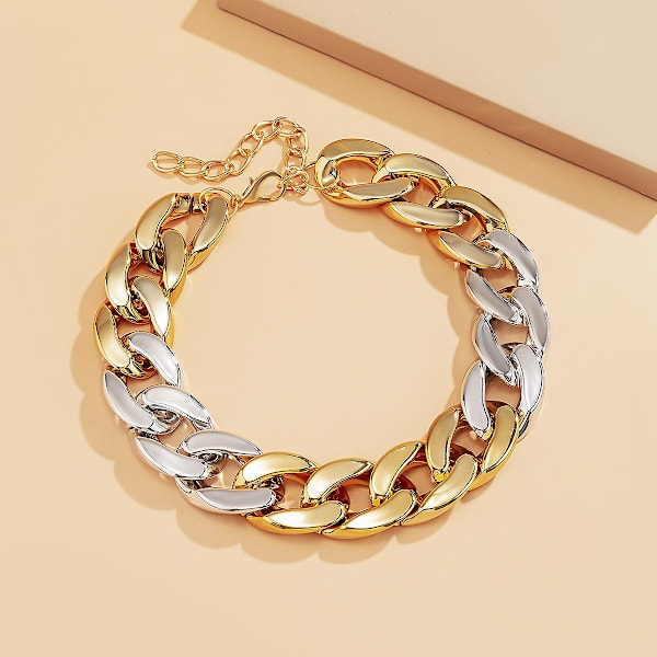 Punk Cuban Link Chain Choker Halsband Guld Lätt Chunky Oval Chain Link Halsband Statement Hip Hop smycken Mixed color stitching