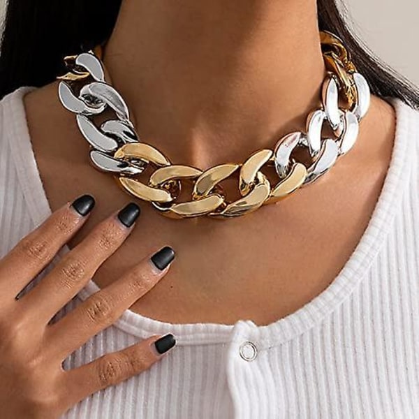 Punk Cuban Link Chain Choker Halsband Guld Lätt Chunky Oval Chain Link Halsband Statement Hip Hop smycken Mixed color stitching