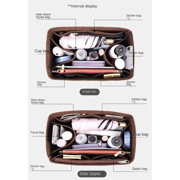 Väska Organizer Filtduk Insats 20 25 30 35 Makeup Handväska Khaki A speedy20