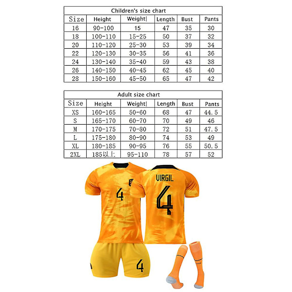 Holländska lag #4 Virgil Jersey Fotbollströja Kostym portkläder S