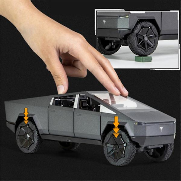 1/24 Tesla Cybertruck Pickup Legering Bilmodell Formgjuten metallleksak Terrängfordon Lastbilsmodell Simulering Ljud Ljus Barnleksakspresent