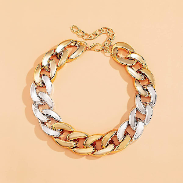 Punk Cuban Link Chain Choker Halsband Guld Lätt Chunky Oval Chain Link Halsband Statement Hip Hop smycken Mixed color stitching