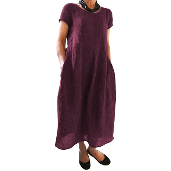 Kvinnor Maxiklänningar Lång Klänning Kortärmad Solklänning Semester Sexig Wine Red 4XL
