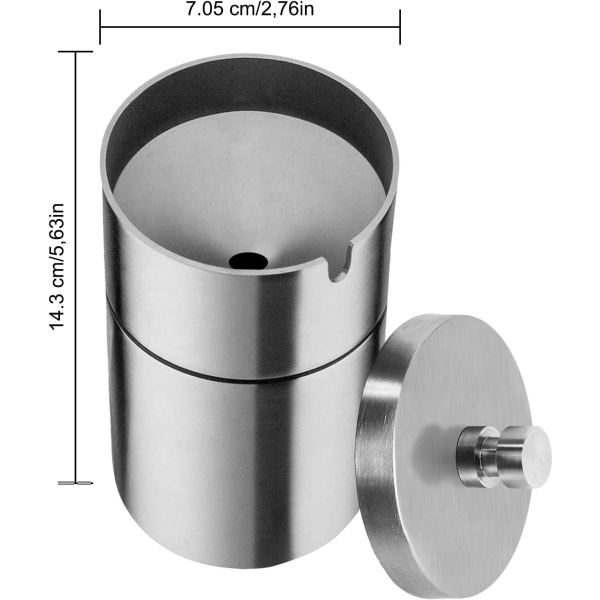 Askkopp, Askkoppar i rostfritt stål med lock Vindtät ，Silver