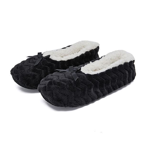 Kvinnor flanell plysch halkfria tofflor förtjockade inomhus hemmaskor Black 39/41