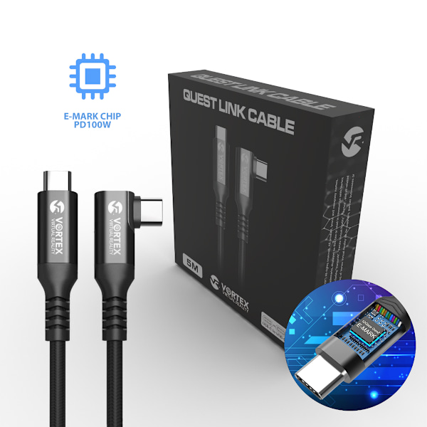 VortexVR-kabel 5 m 10 GBPS PD100W (Fast charging) USB-C til META QUEST LINK / OCULUS LINK