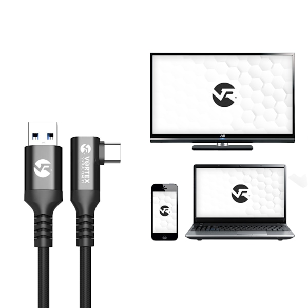 Oculus Link -kaapeli VortexVR 5m + kiinnityselementti | USB-A | Quest 3:lle (tai Quest 2:lle) | SteamVR | SideQuest