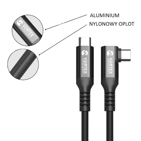 VortexVR-kaapeli 3m + kiinnike | USB-C | Quest 3 Quest 3S Quest 2:lle