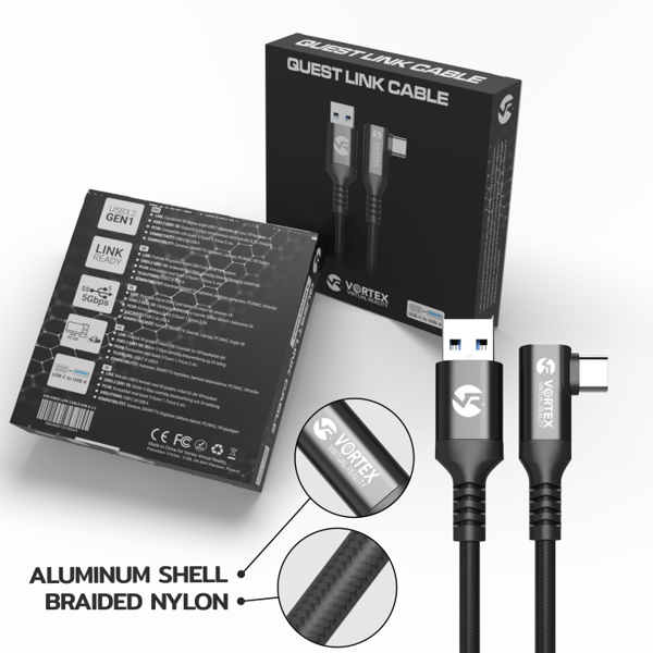 VORTEX VR 5m USB-A till USB-C-kabel för Meta Quest Link – Höghastighetsdata 5 Gbps för Quest 3S, Quest 3, Quest 2 & Oculus Quest 1