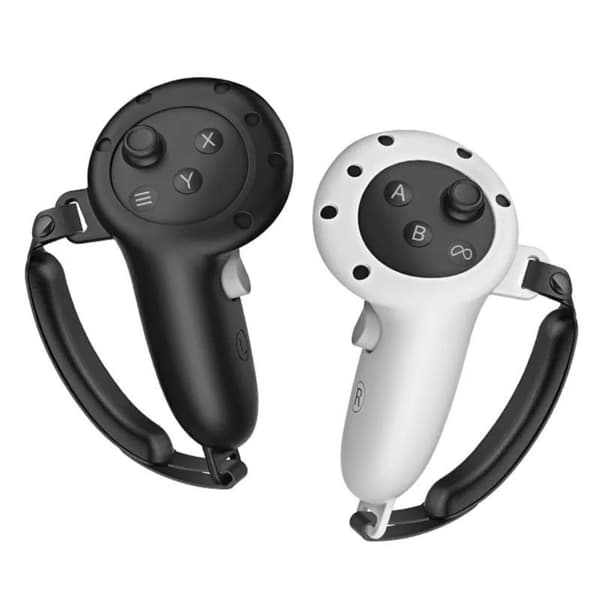 Silikonecontroller-dæksler + holder til Meta Quest 3S / Quest 3 – Blødt skridsikkert beskyttelsesgreb med justerbare stropper – VR-tilbehør (Sort/Grå)