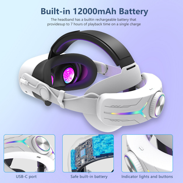 Head Strap Elite Strap med 12000 mAh batteri | til Meta Quest 3S &amp; Quest 3