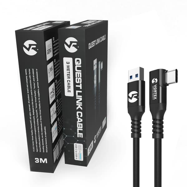 VORTEX VR 3m Link-kabel USB-A til USB-C – Høyhastighets PC VR-kabel for Meta Quest 3 / Quest 3S / Quest 2 / Quest 1 – 5 Gbps dataoverføring for Oculus