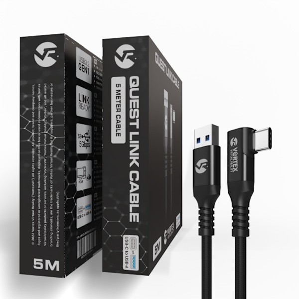 5 metrin kaapeli VortexVR USB-A:sta Meta Quest Linkiin | Quest 3S:ään Quest 3 Quest 2:een