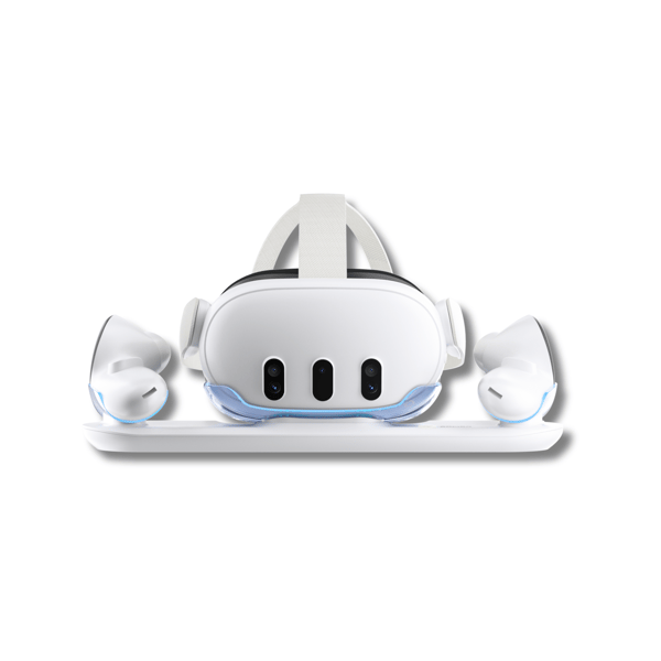 VORTEX VR Lade-dokk for Meta Quest 3 – Dobbel USB-C-stasjon med LED-base, lader headset og controllere, inkluderer batterier og deksler