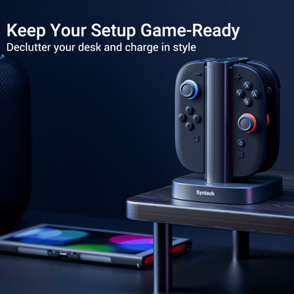 Syntech Joy-Con ladestasjon for Nintendo Switch 2 - 4-i-1 hurtiglader med LED