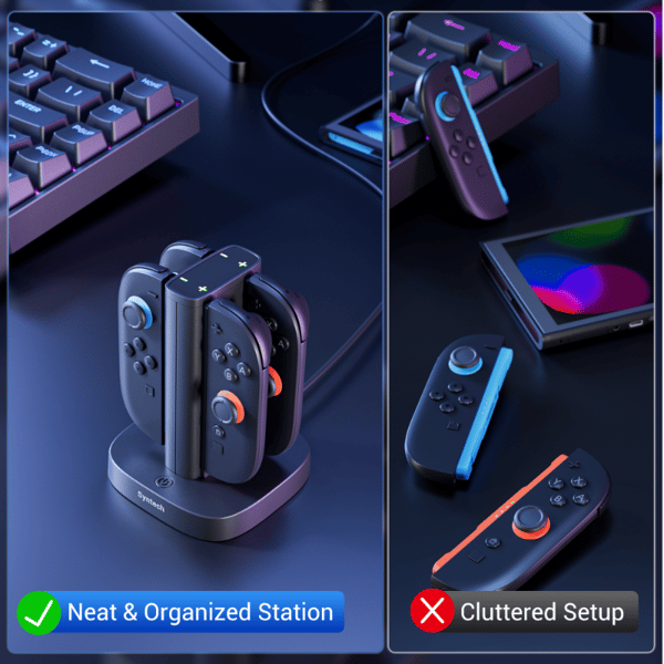 Syntech Joy-Con ladestasjon for Nintendo Switch 2 - 4-i-1 hurtiglader med LED