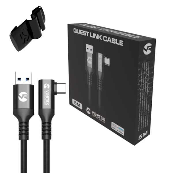 Oculus Link -kaapeli VortexVR 5m + kiinnityselementti | USB-A | Quest 3:lle (tai Quest 2:lle) | SteamVR | SideQuest