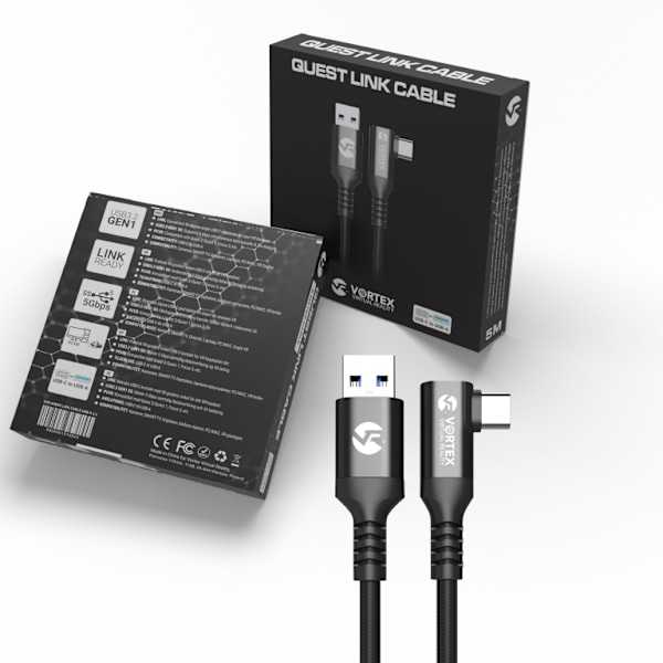 5 metrin kaapeli VortexVR USB-A:sta Meta Quest Linkiin | Quest 3S:ään Quest 3 Quest 2:een