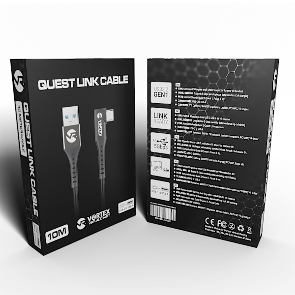 10m USB-A-kaapelisarja + ripustuskoukut | Meta Quest 3 &amp; 3S &amp; 2