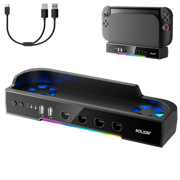 Kjølebase med RGB, hub og holder for Nintendo Switch 2