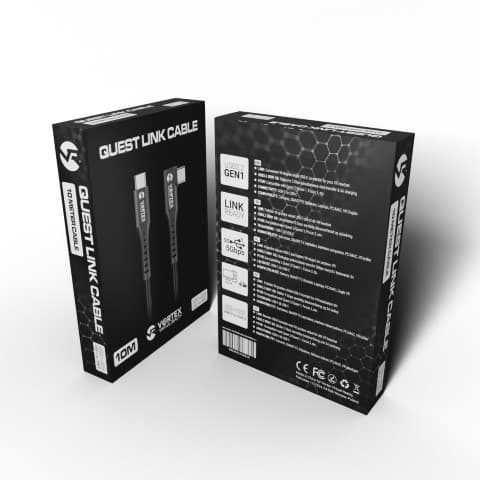 VORTEX VR 10m USB-C til USB-C Høyhastighetskabel for Meta Quest 2/3/3S – Oculus Link, SteamVR & SideQuest-kompatibel, Fleksibel VR PC-kabel