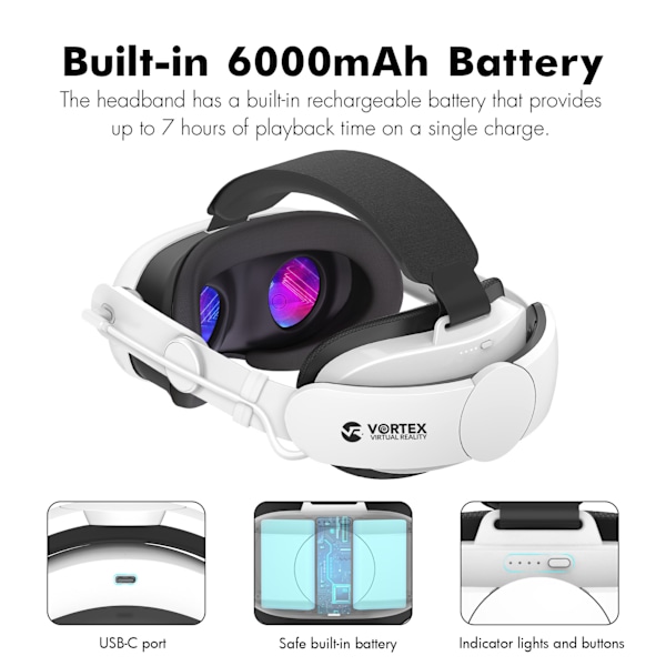 Elite Strap med 6000 mAh batteri för Meta Quest 3S, Quest 3
