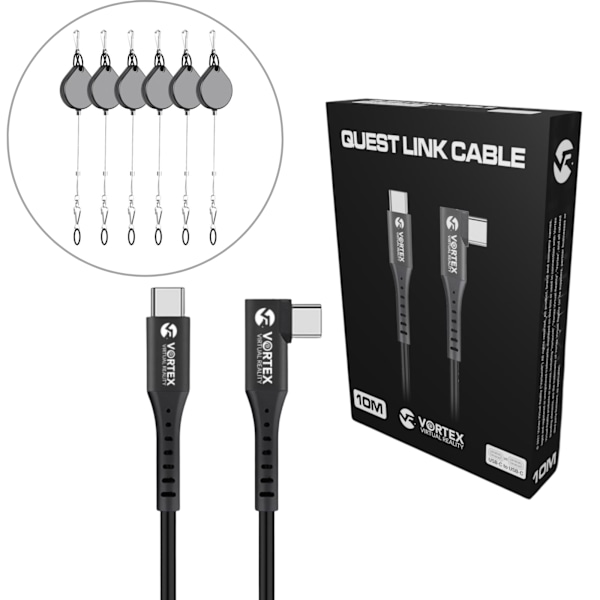 10 m USB-C-kaapelisarja + ripustuskoukut | Meta Quest 3 &amp; 3S &amp; 2