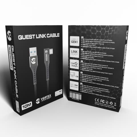 VortexVR 10m USB-A till USB-C-kabel för Meta Link | för Meta Quest 3 / 3S / 2