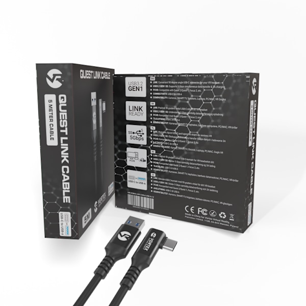 VORTEX VR 5m USB-A til USB-C-kabel til Meta Quest Link – Højhastighedsdata 5 Gbps til Quest 3S, Quest 3, Quest 2 & Oculus Quest 1