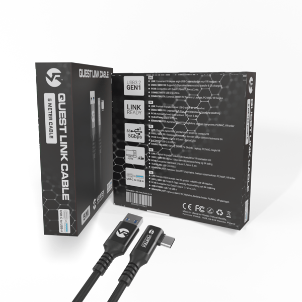 VORTEX VR 5m USB-A till USB-C-kabel för Meta Quest Link – Höghastighetsdata 5 Gbps för Quest 3S, Quest 3, Quest 2 & Oculus Quest 1