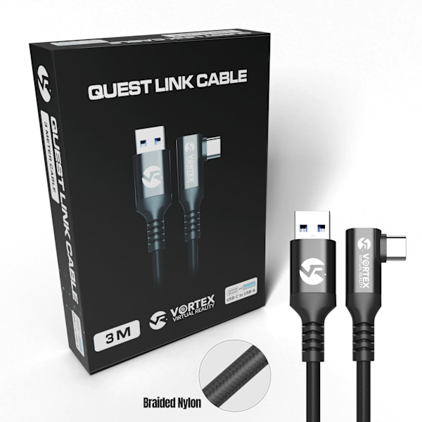 3 metrin kaapeli VortexVR USB-A:sta Meta Quest Linkiin | Quest 3S:ään Quest 3 Quest 2:een