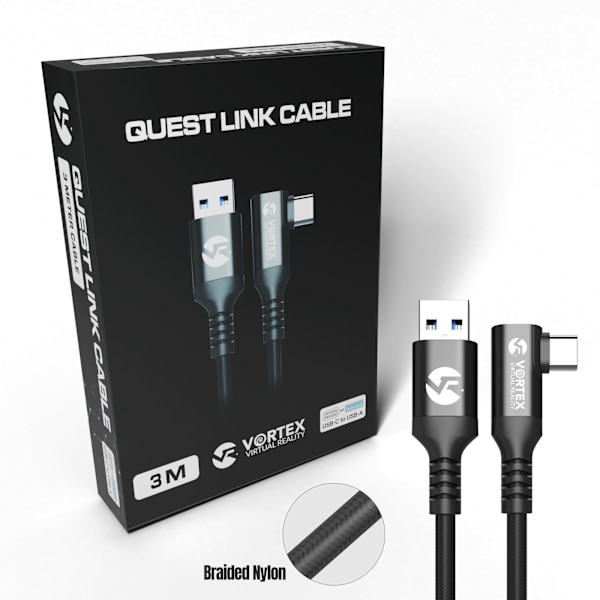 VORTEX VR 3m Link-kabel USB-A til USB-C – Højhastigheds PC VR-kabel til Meta Quest 3 / Quest 3S / Quest 2 / Quest 1 – 5 Gbps dataoverførsel til Oculus