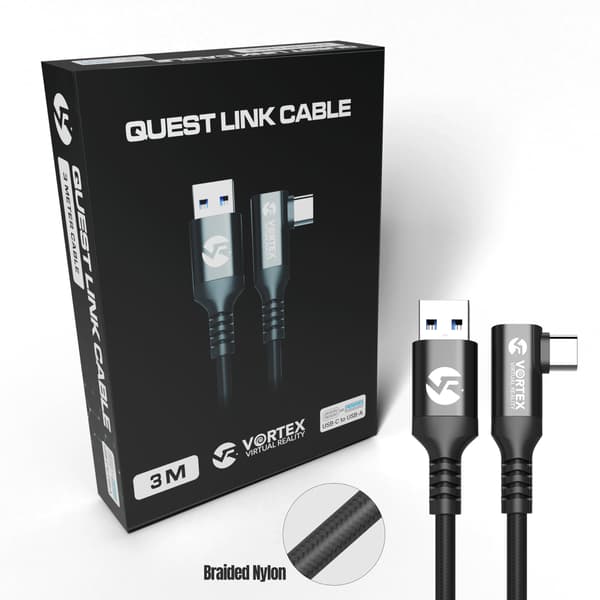 VORTEX VR 3m Link-kabel USB-A till USB-C – Höghastighets PC VR-kabel för Meta Quest 3 / Quest 3S / Quest 2 / Quest 1 – 5 Gbps dataöverföring