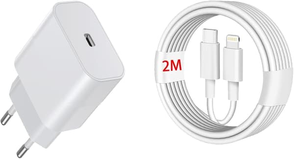 20W 2M USB-C till Lightning Snabbladdningskabel Laddare för iPhone 14, 13, 12, 11 Plus Pro Max Vit
