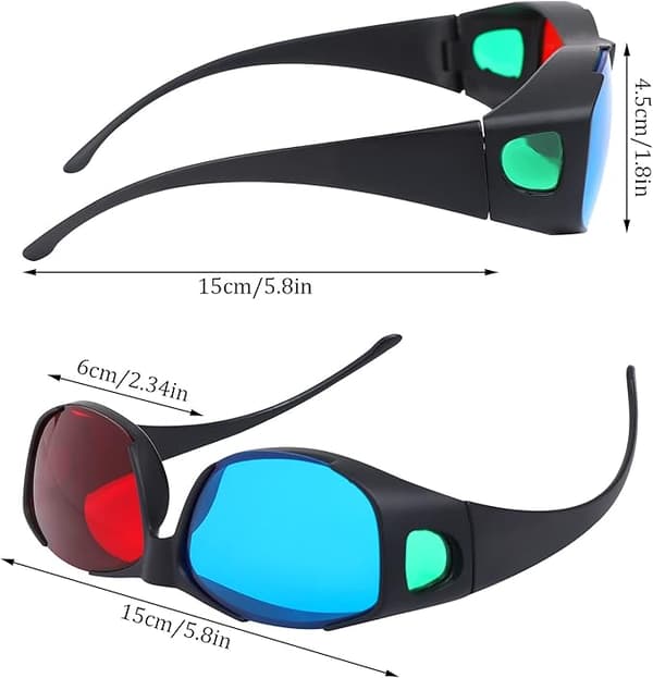 Røde og blå 3D-briller, anti-polariseringsdesign, 3-pak