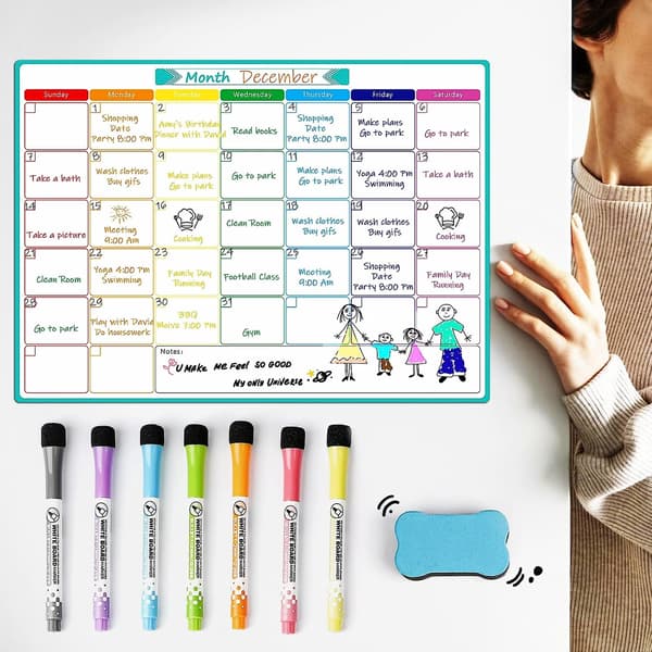 A3 Magnetisk månadsplanerare whiteboard – Raderbar kalendertavla för kylskåp, vit White