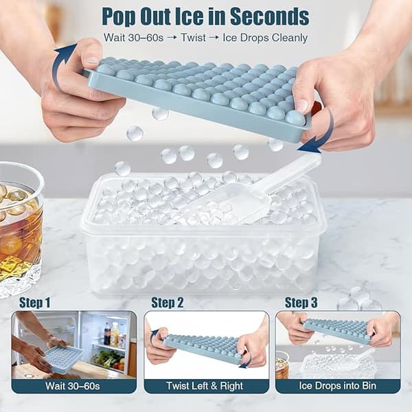 Mini-isbitsformar - 1,4 cm små \"sten\"-isbitar, för att göra iskaffe och cocktails (4-pack) blue
