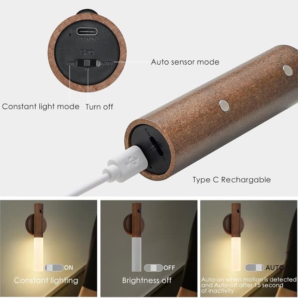 Uppladdningsbar magnetisk vägglampa, rörelsesensor, för hallar, 2-pack