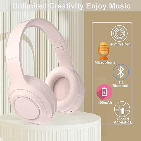 Trådlöst Bluetooth-headset, hopfällbar over-ear-modell, inbyggd mikrofon (rosa) White