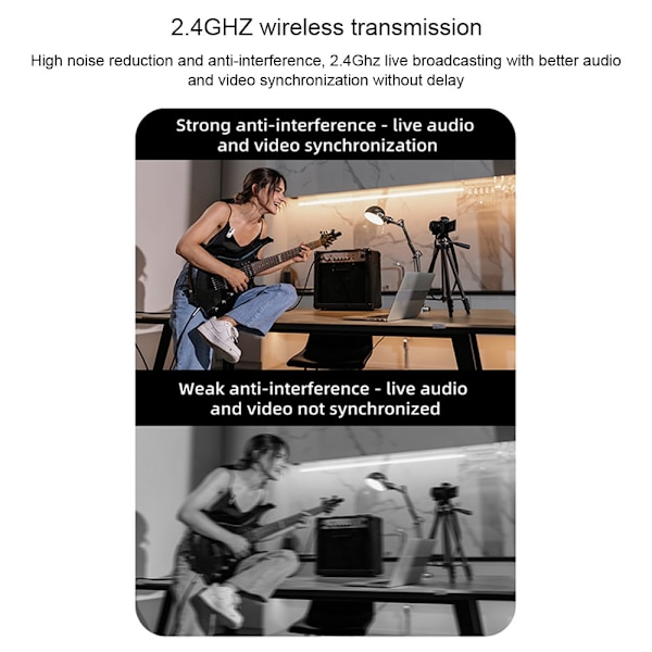 Trådløs mikrofon egnet til iPhone, iPad, Android, indbygget støjreduktionsfunktion, 5H, LED-display