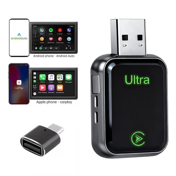 Trådløs CarPlay og Android Auto-adapter, plug-and-play, ingen forsinkelse Sort Black
