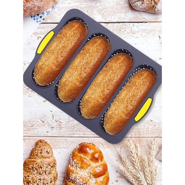 Silikone Brødform med 4 rum, non-stick til sort franskbrød