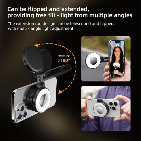 Bærbart LED-fotolys, magnetisk selfielys til iPhone (hvid)