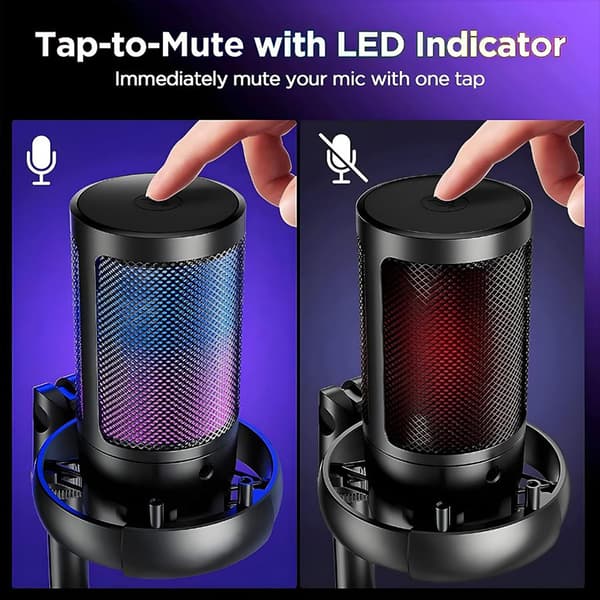 USB Gamingmikrofon til PC/PS4/PS5 med RGB, Mute-knap, Sort