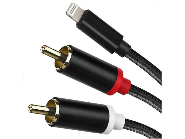 Lightning til RCA-adapterkabel, Y-spole stereo-lyd til iPhone, iPad, bil og hjemmebiograf
