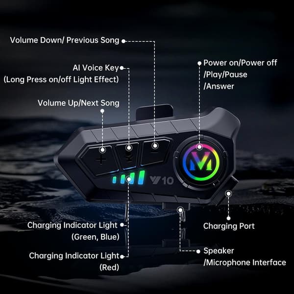 Støyreduserende motorsykkelhjelm-intercom med Bluetooth 5.0 (svart)