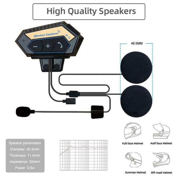 Bluetooth Stereo Motorcykelhjelm Intercom (Guld)