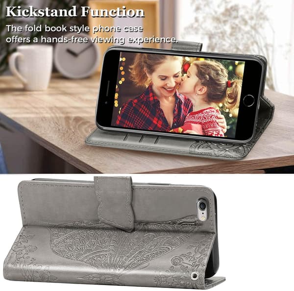 Plånboksfodral - för Samsung S23, PU-läder med stativ och kortfack Grå Grey