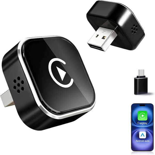 2026 Model 2-i-1 Trådløs CarPlay Adapter – Kablet-til-Trådløs, Plug-and-Play Sort Black
