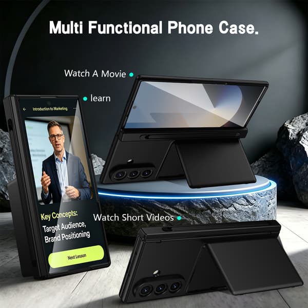 Fodral för Samsung Galaxy Z Fold 6, med inbyggd penna, vikbart stöd och hårt PC-material blå blue